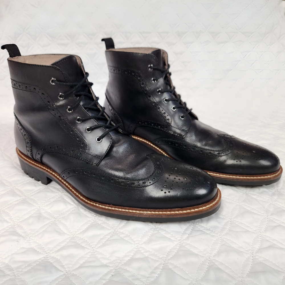 Banana Republic Genuine Italian Leather Black Brogue Wingtip Men's Boots 11.5 M